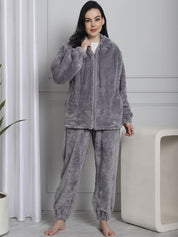 Grey Faux Fur Winter Night Suit