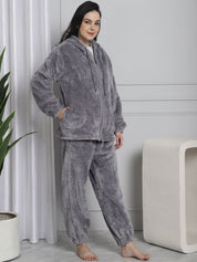 Grey Faux Fur Winter Night Suit