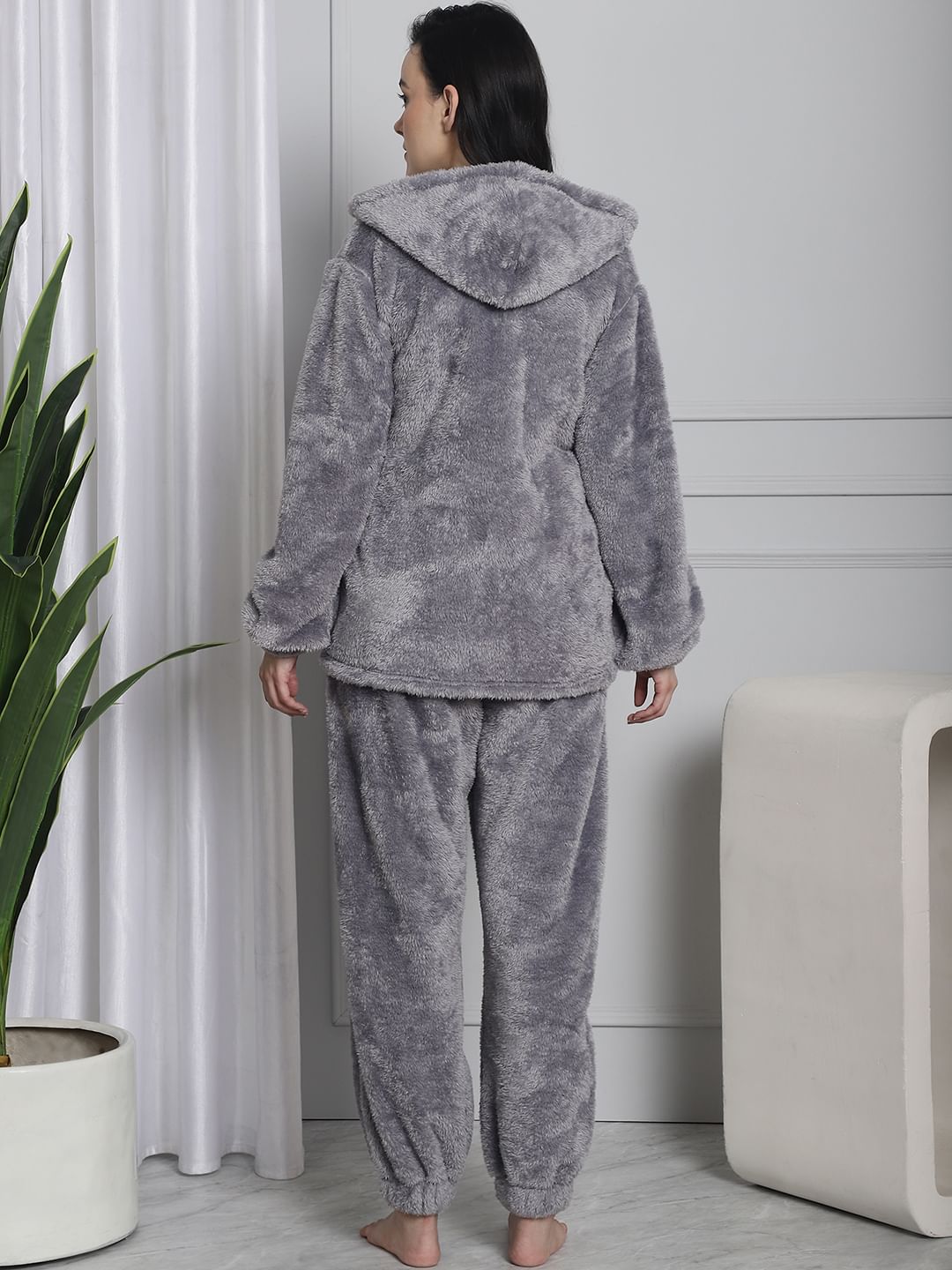 Grey Faux Fur Winter Night Suit