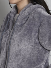 Grey Faux Fur Winter Night Suit