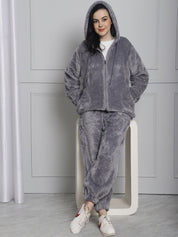 Grey Faux Fur Winter Night Suit