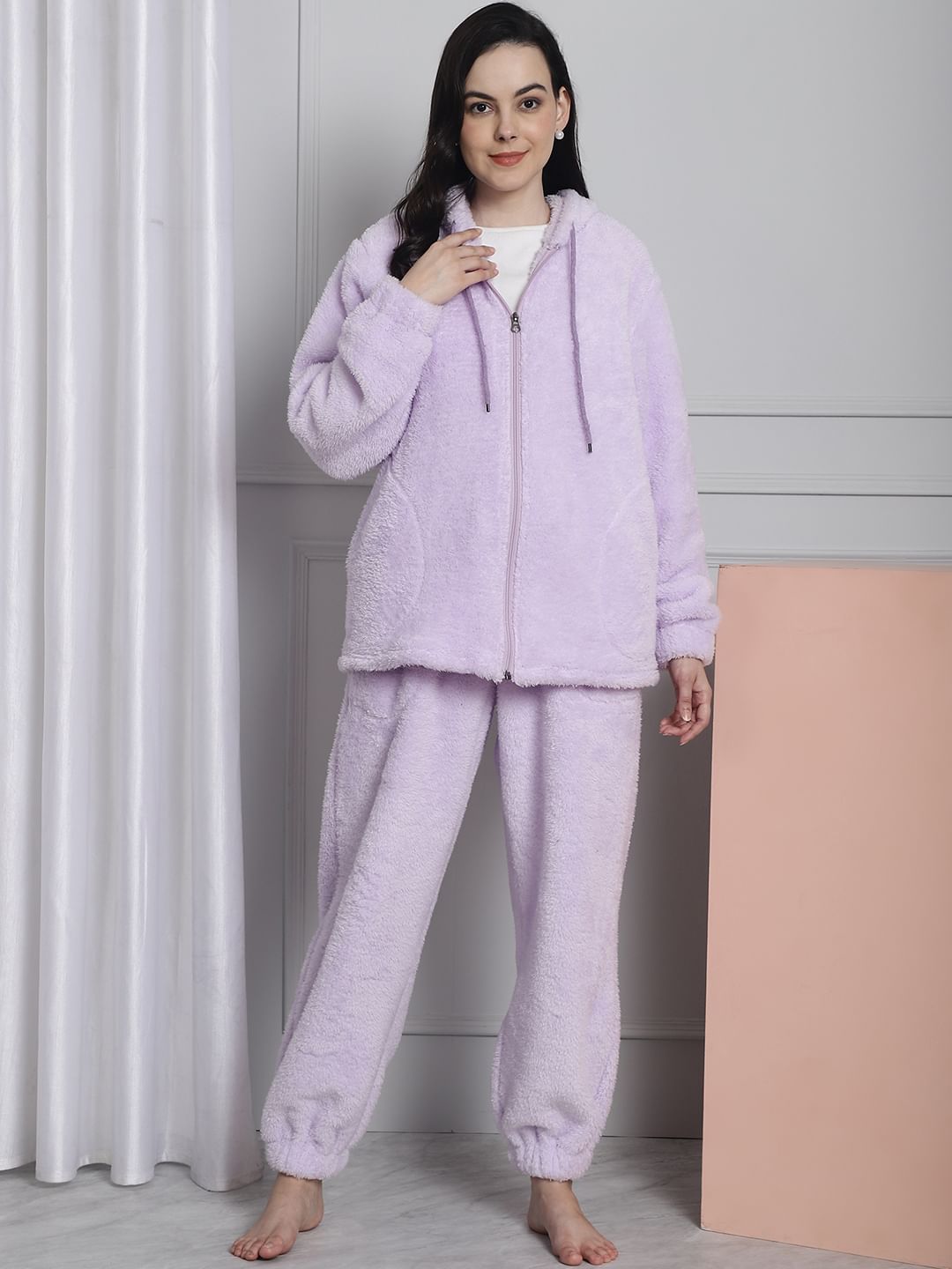 Lilac Faux Fur Winter Night Suit
