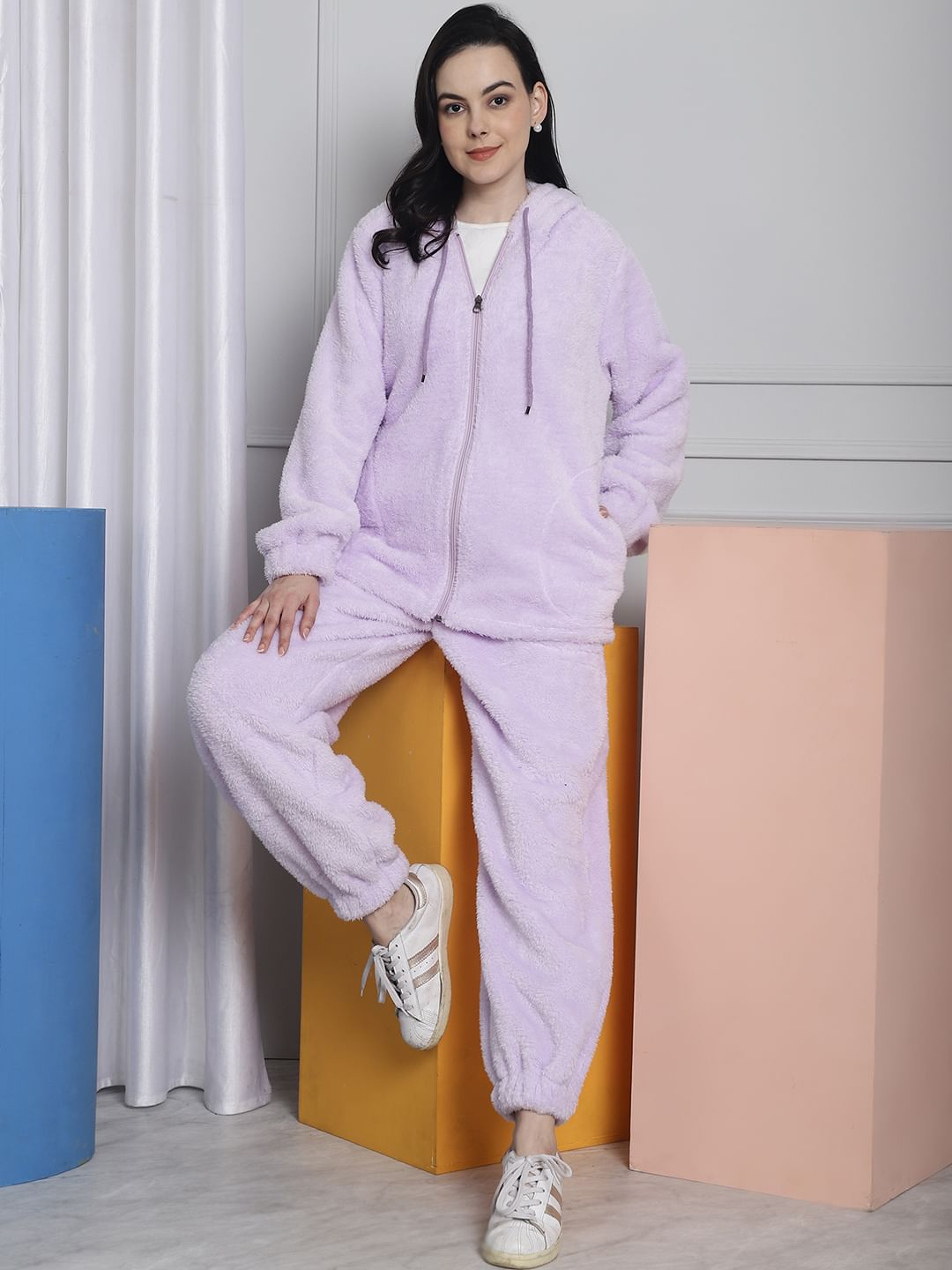 Lilac Faux Fur Winter Night Suit