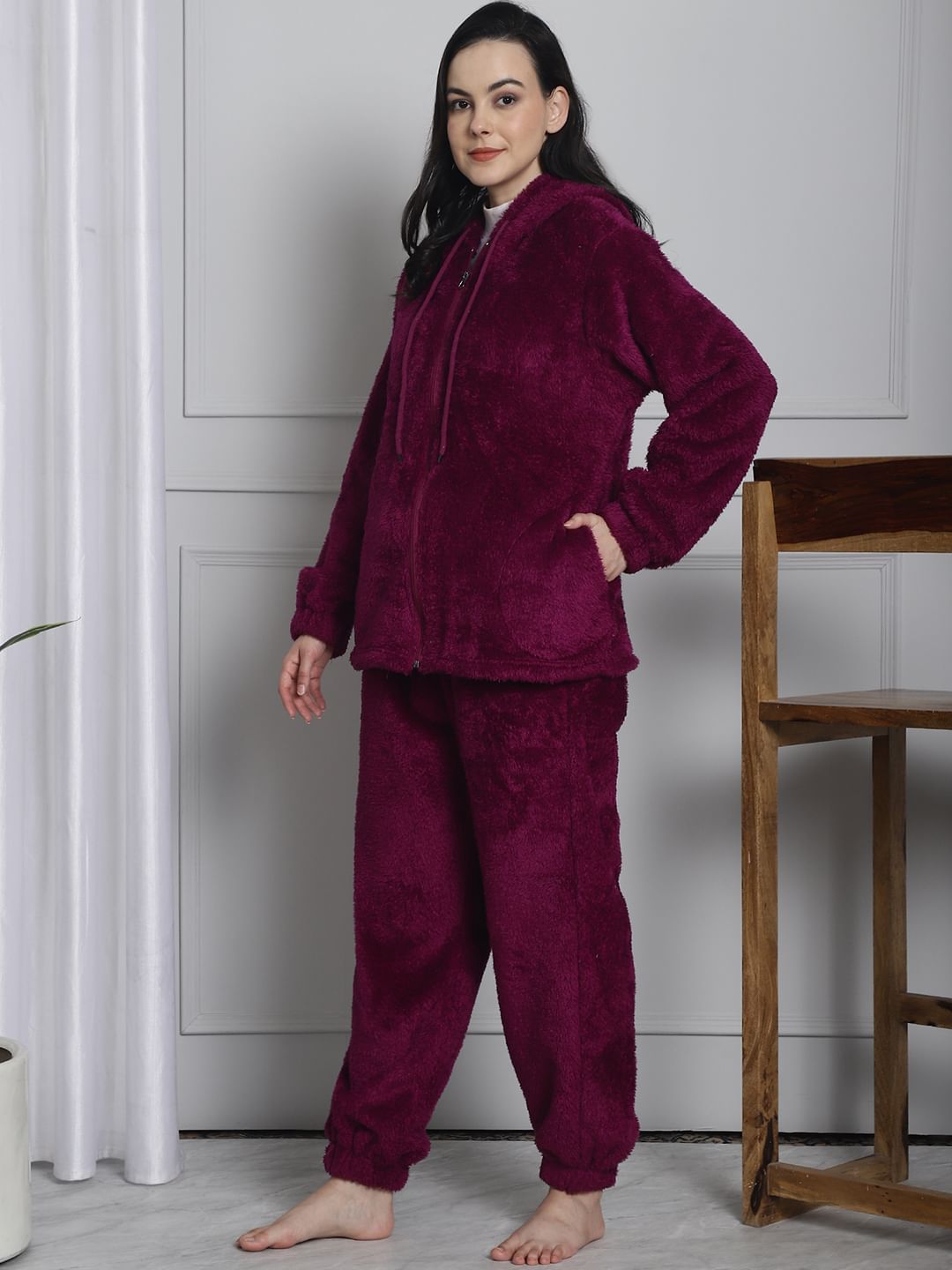 Purple Faux Fur Winter Night Suit