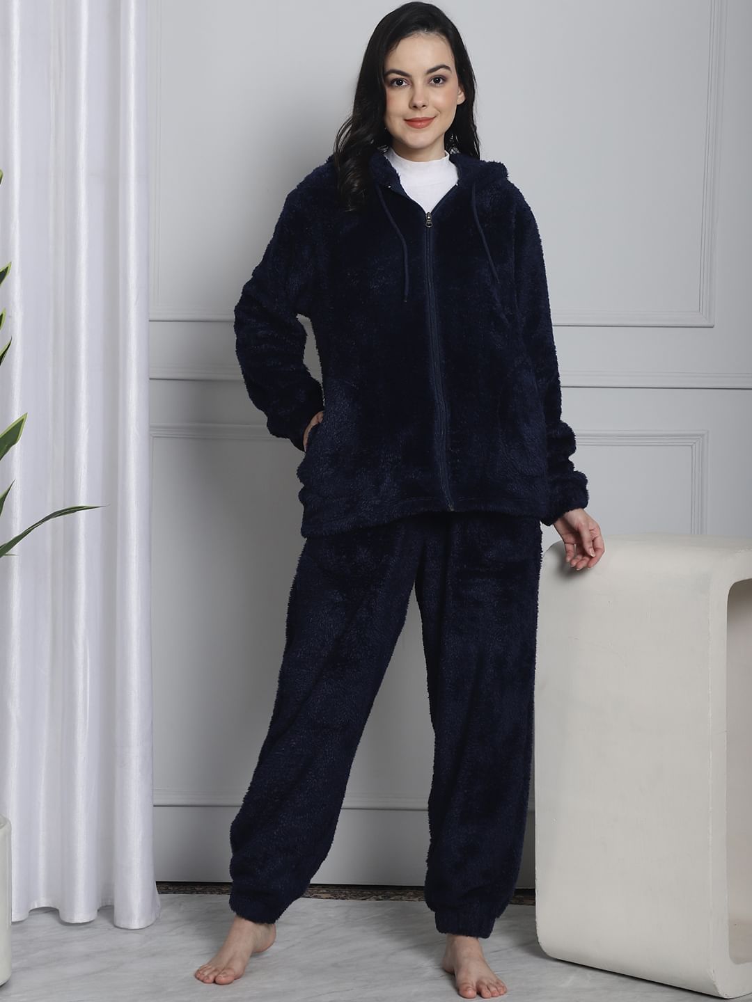 Navy Faux Fur Winter Night Suit