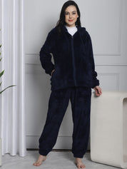 Navy Faux Fur Winter Night Suit