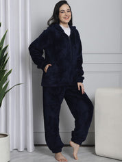Navy Faux Fur Winter Night Suit