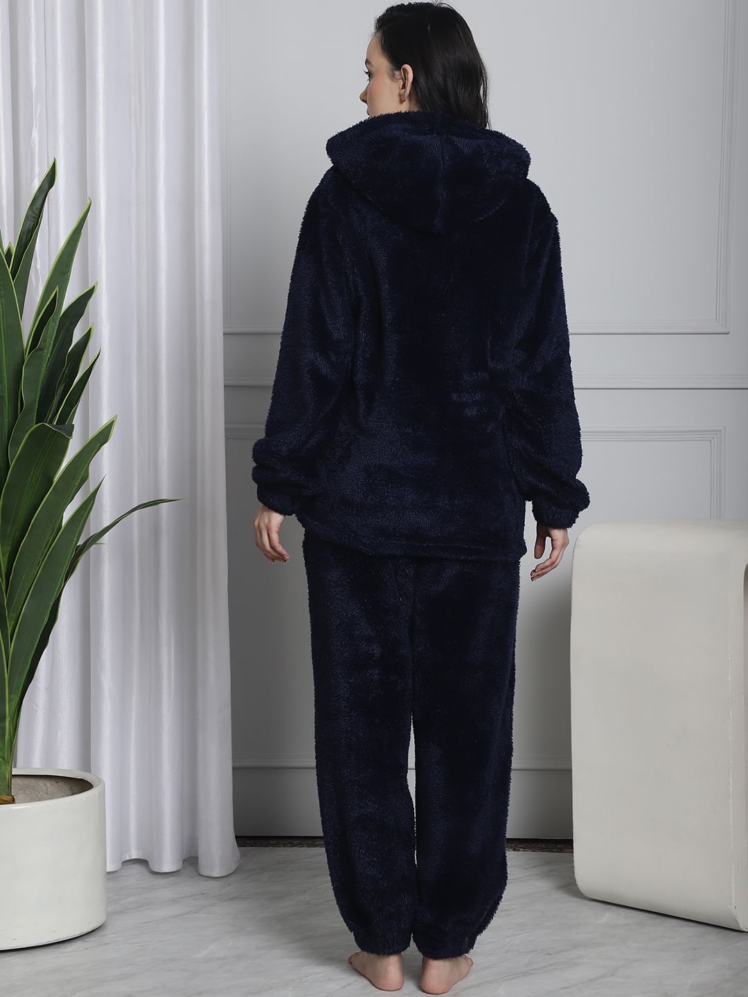 Navy Faux Fur Winter Night Suit