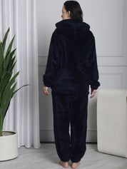 Navy Faux Fur Winter Night Suit