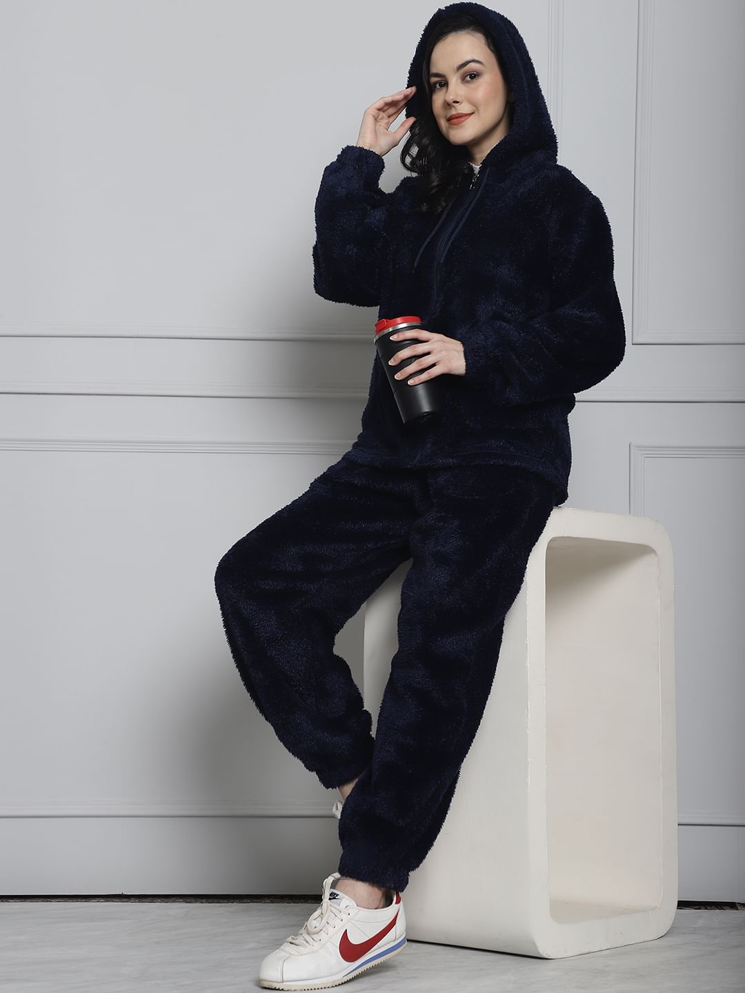 Navy Faux Fur Winter Night Suit
