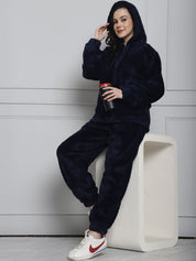 Navy Faux Fur Winter Night Suit