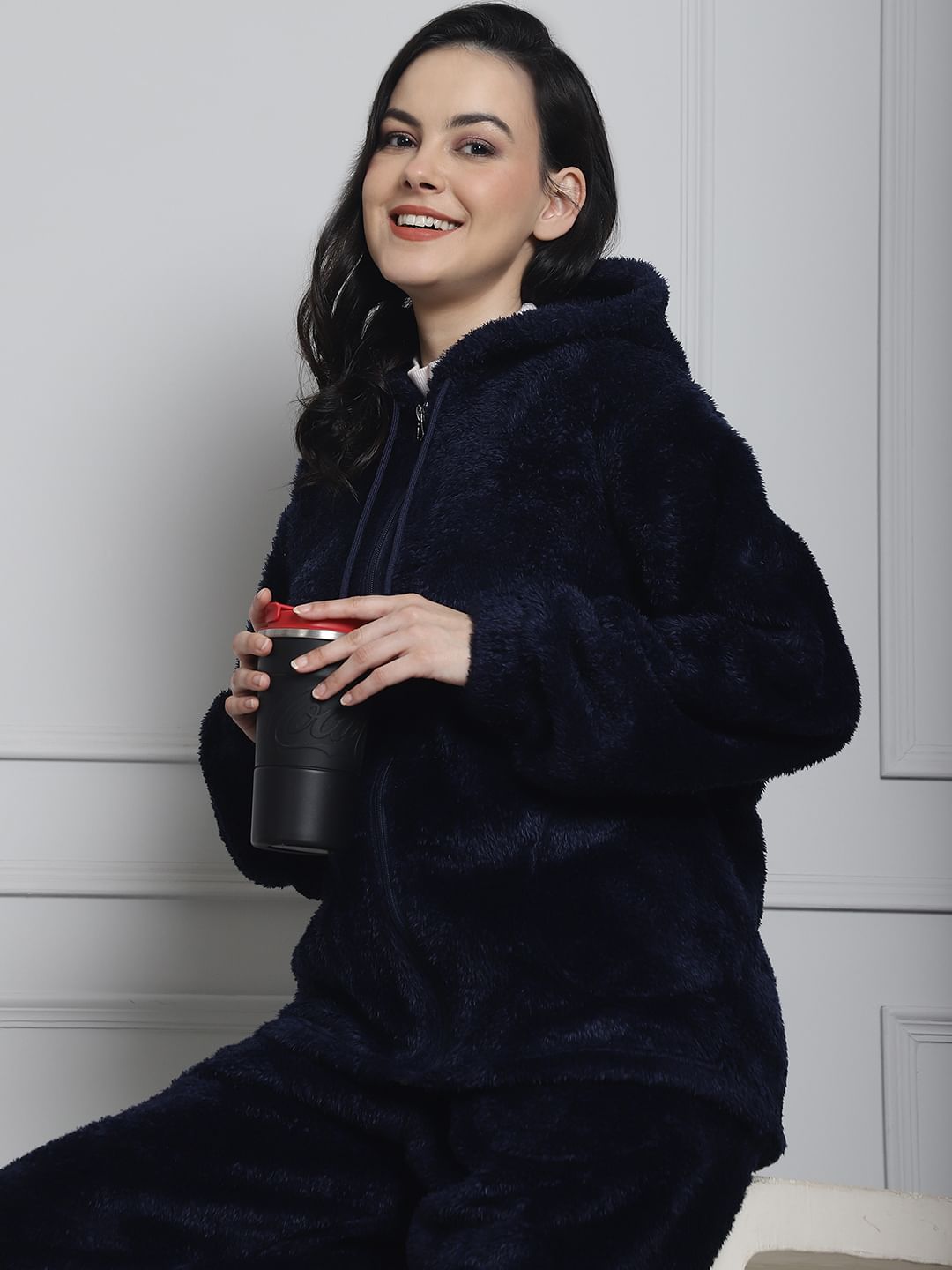 Navy Faux Fur Winter Night Suit