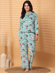 Light Green Printed Fur Woolen Night Suit
