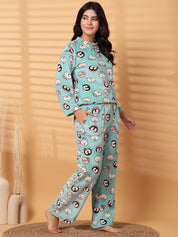 Light Green Printed Fur Woolen Night Suit