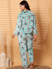 Light Green Printed Fur Woolen Night Suit
