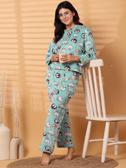 Light Green Printed Fur Woolen Night Suit