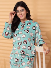 Light Green Printed Fur Woolen Night Suit