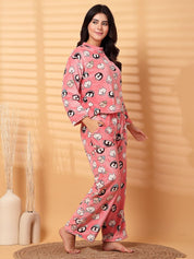 Pink Printed Fur Woolen Night Suit