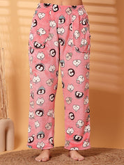 Pink Printed Fur Woolen Night Suit