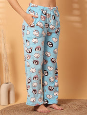 Sky Blue Printed Fur Woolen Night Suit