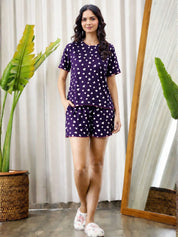 Violet Heart Print Hosiery Night Suit