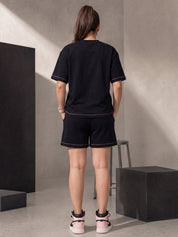Black Solid Hosiery Night Suit Short