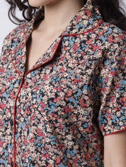 Cotton Floral Printed Night Suit set of Shirt & Pyjama trouser
