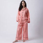 Cotton Satin Lycra Night Suit set of Shirt & Pyjama trouser