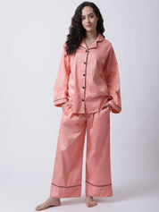 Cotton Satin Lycra Night Suit set of Shirt & Pyjama trouser