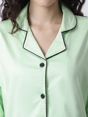 Cotton Satin Lycra Night Suit set of Shirt & Pyjama trouser