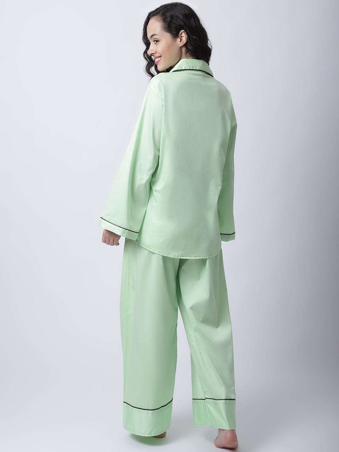 Cotton Satin Lycra Night Suit set of Shirt & Pyjama trouser