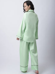 Cotton Satin Lycra Night Suit set of Shirt & Pyjama trouser