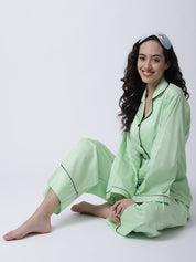 Cotton Satin Lycra Night Suit set of Shirt & Pyjama trouser