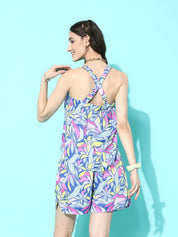 Blue Floral Print Night Suit