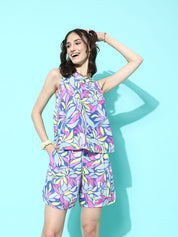 Blue Floral Print Night Suit