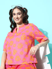 Pink and Orange Floral Print Co-ord Set