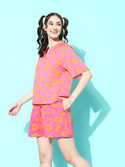 Pink and Orange Floral Print Co-ord Set