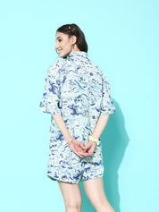 Blue Abstract Printed Night Suit with cami top
