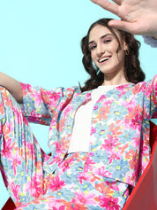 Pink and Blue Floral Printed Co-ord Set