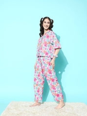 Pink and Blue Floral Printed Co-ord Set