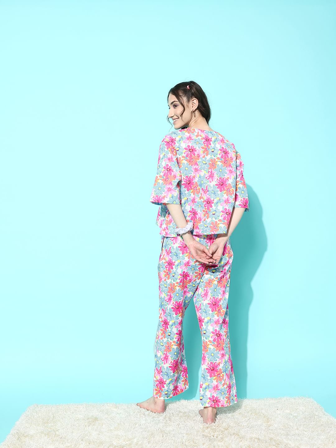 Pink and Blue Floral Printed Co-ord Set