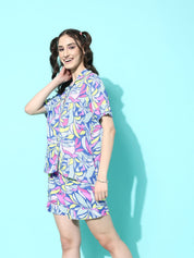 Blue Floral Printed Night Suit