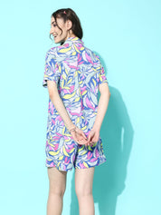 Blue Floral Printed Night Suit