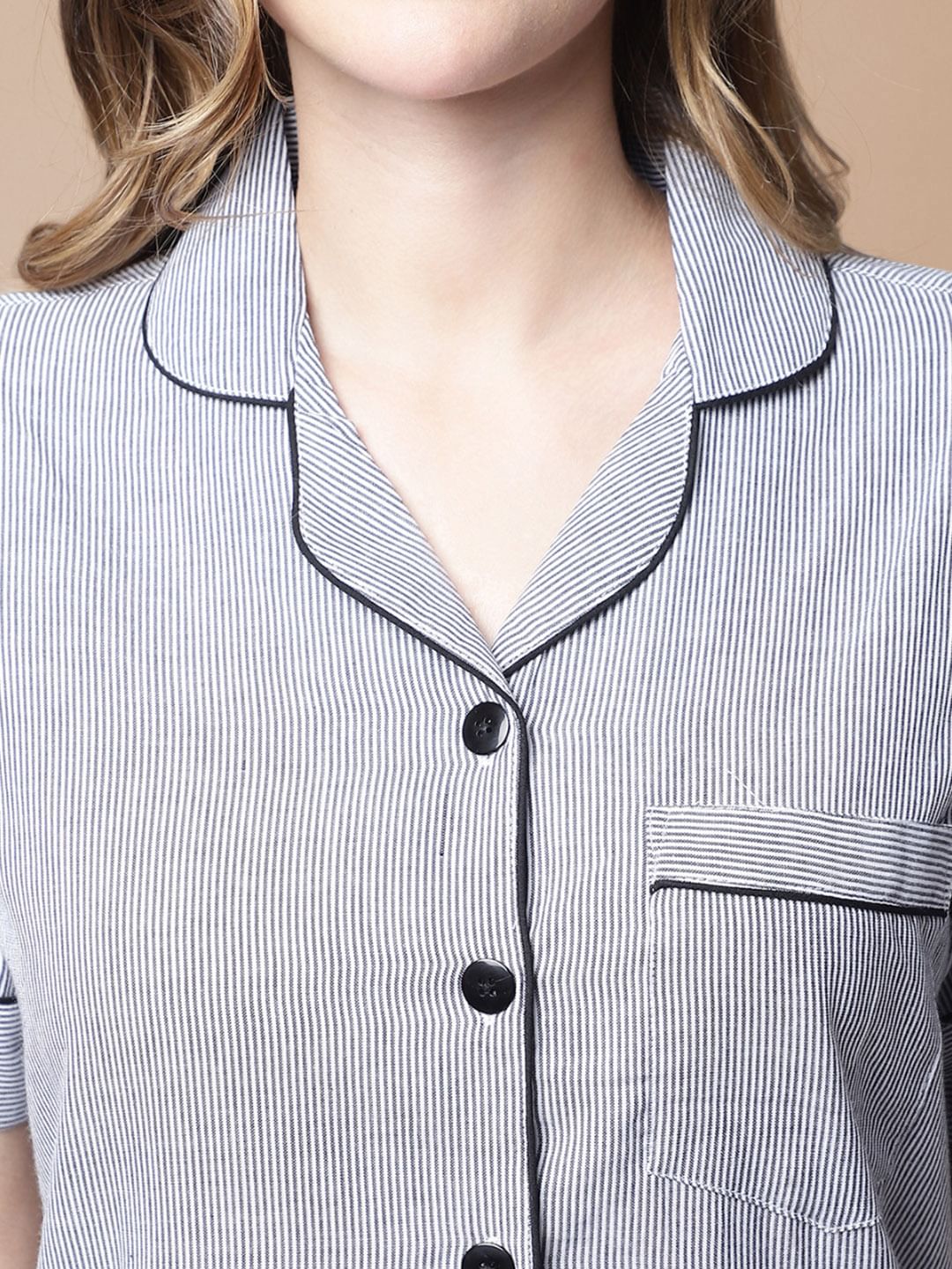 Black & White Striped Cotton Night Suit