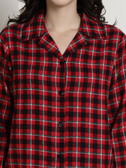 Maroon Checked Cotton Flannel Night Suit
