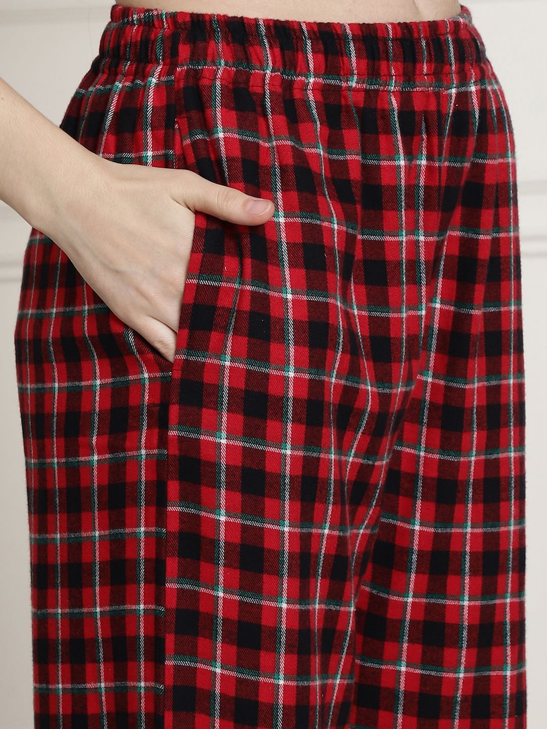Maroon Checked Cotton Flannel Night Suit