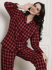 Maroon Checked Cotton Flannel Night Suit