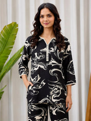 Abstract Print Rayon Black Co-Ord Set
