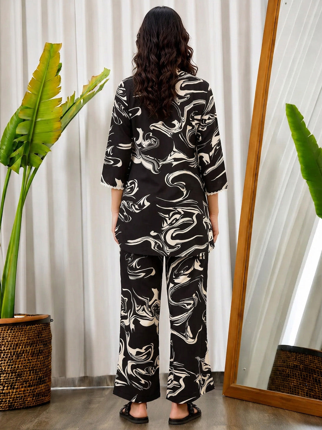 Abstract Print Rayon Black Co-Ord Set