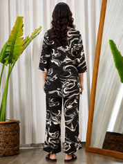 Abstract Print Rayon Black Co-Ord Set